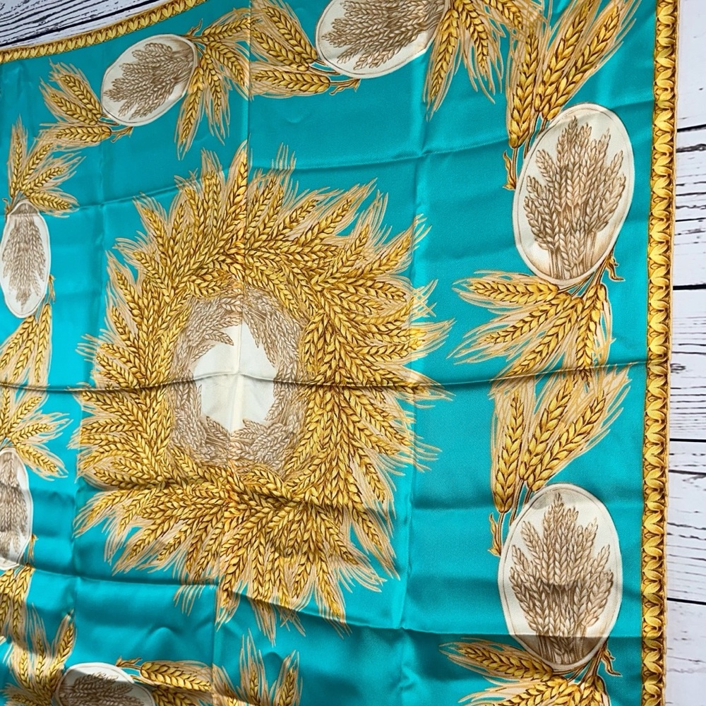 Dior Silk Scarf in Teal and Gold - Picture 3 of 9